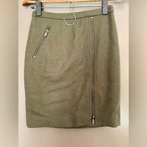 J Crew Wool Pencil Skirt Green Olive Military Asymmetrical